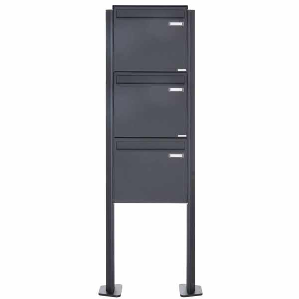 3-compartment 1x3 stainless steel fence mailbox Design BASIC Plus 380XZ ST-T - RAL of your choice