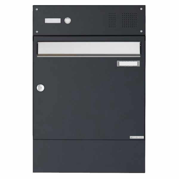 Aufputz Briefkasten Design BASIC 382A AP mit Klingelkasten & Zeitungsfach - Edelstahl-RAL 7016