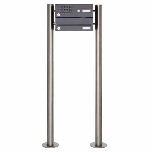 1er stainless steel free-standing letterbox Design BASIC Plus 385X ST-R with bell box - RAL of your choice