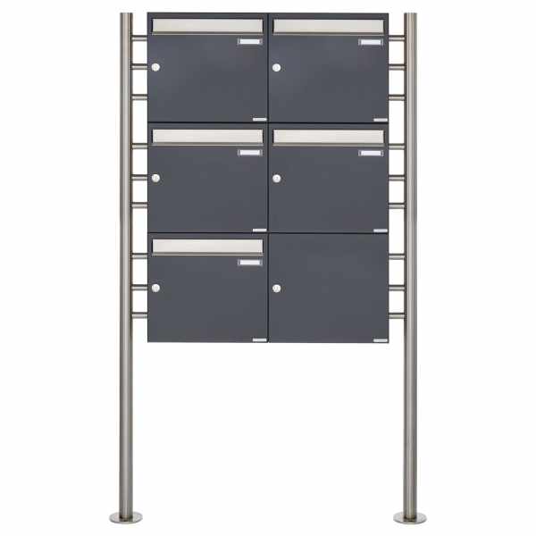 5-compartment 3x2 letterbox system freestanding Design BASIC 381 ST-R - stainless steel RAL 7016 anthracite gray