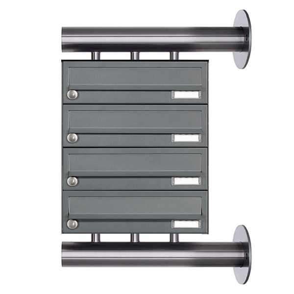 4-compartment Stainless steel mailbox system Design BASIC Plus 385XW for side wall mounting - RAL of your choice