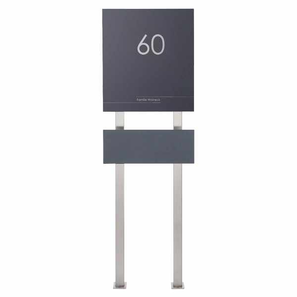 Design stainless steel mailbox free-standing Schiller Medium Elegance V - house number- name - RAL of choice