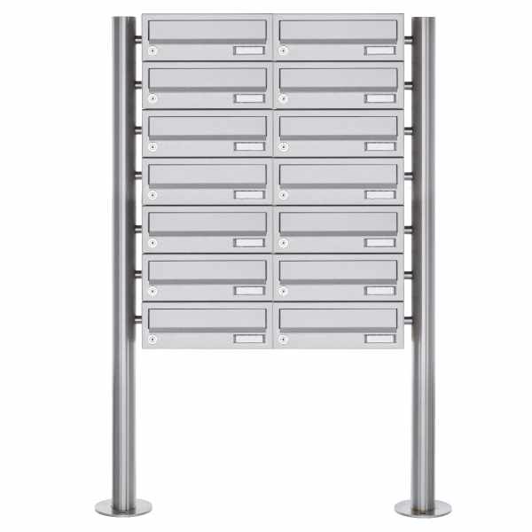 14-compartment Letterbox system freestanding Design BASIC 385 ST-R - stainless steel V2A, polished