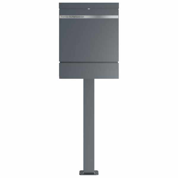 Design free-standing letterbox BRENTANO with newspaper box - Design Elegance 3 - RAL 7016 anthracite gray