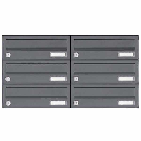 6-compartment 2x3 stainless steel surface mailbox system Design BASIC Plus 385XA AP - RAL of your choice
