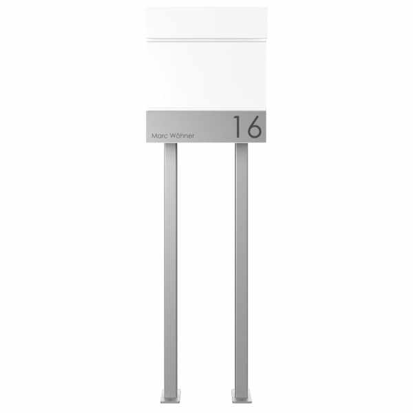 free-standing letterbox KANT Edition with newspaper compartment - Design Elegance 4 - RAL 9016 traffic white