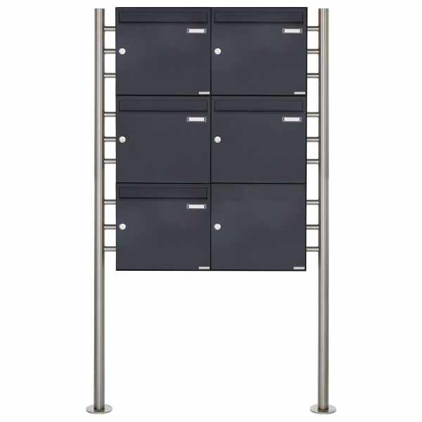 5-compartment 3x2 letterbox system freestanding Design BASIC 381 ST-R - RAL 7016 anthracite gray