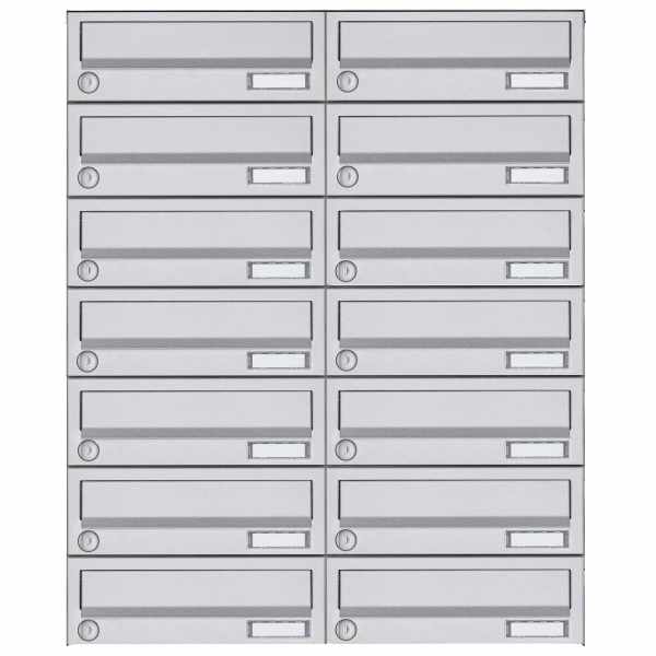14-compartment 7x2 surface-mounted mailbox system Design BASIC 385A AP - stainless steel V2A, polished