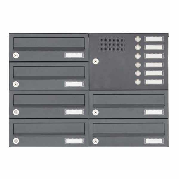 6-compartment Surface mounted mailbox system Design BASIC 385A AP with bell box - RAL 7016 anthracite gray