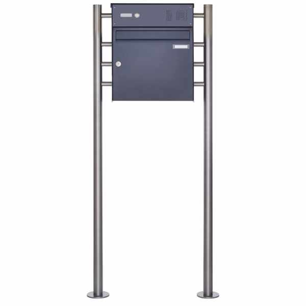 1 stainless steel free-standing letterbox Design BASIC Plus 381X ST-R with bell box - RAL of your choice