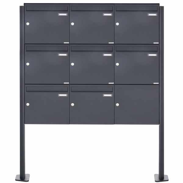 8-compartment 3x3 stainless steel free-standing letterbox Design BASIC Plus 380X ST-T - RAL of your choice