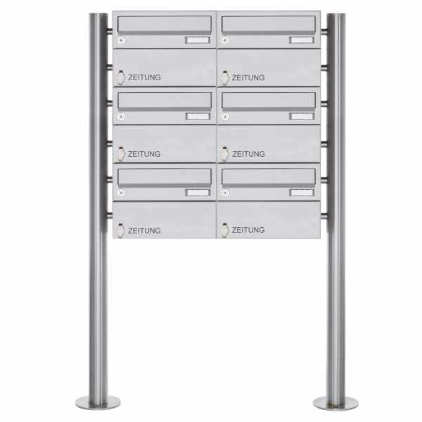 6-compartment free-standing letterbox Design BASIC 385-VA ST-R with newspaper compartment - stainless steel V2A, polished