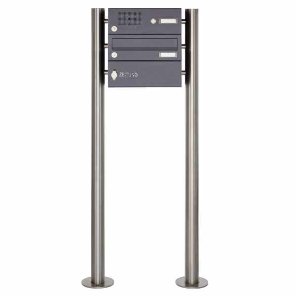 1er stainless steel free-standing letterbox BASIC Plus 385X ST-R with bell box & newspaper box - RAL at choice