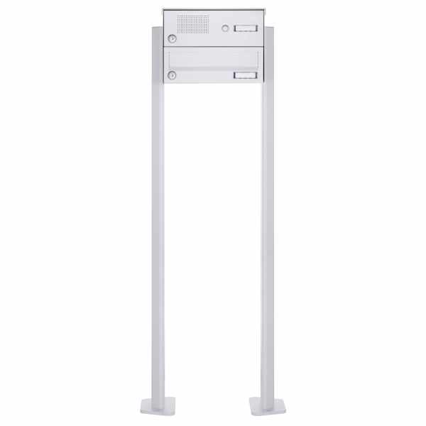 1er free-standing letterbox Design BASIC 385P-9016 ST-T with bell box - RAL 9016 traffic white