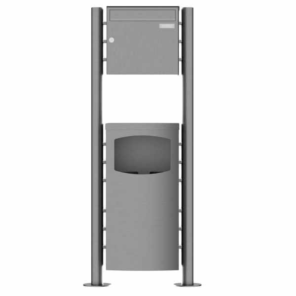 1er free-standing letterbox Design BASIC Plus 381X ST-R with waste garbage can - stainless steel V2A polished