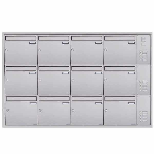 12-compartment Stainless steel flush-mounted mailbox system BASIC Plus 382XU UP with bell box on the side
