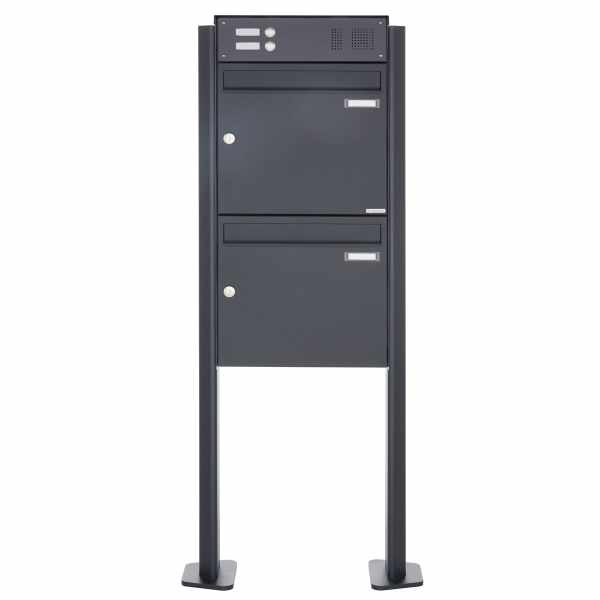 2-compartment free-standing letterbox Design BASIC Plus 380X ST-T with bell box - RAL of your choice
