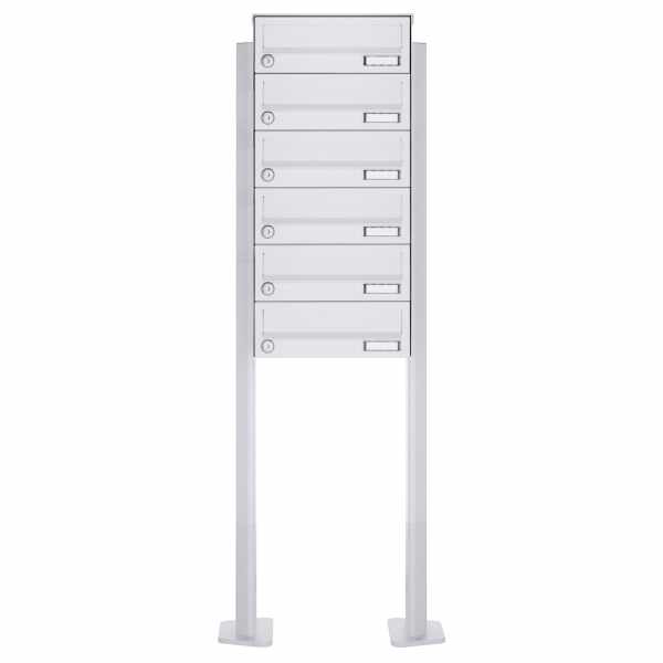 6-compartment free-standing letterbox Design BASIC 385P-9016 ST-T - RAL 9016 traffic white