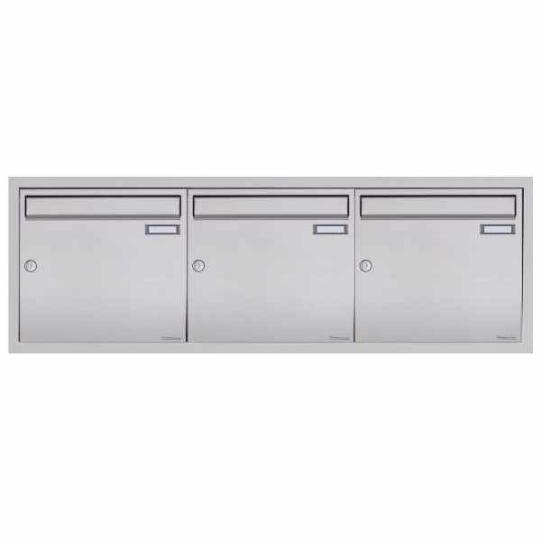 3-compartment 3x1 stainless steel flush-mounted mailbox system BASIC Plus 382XU UP - polished stainless steel - 3 party