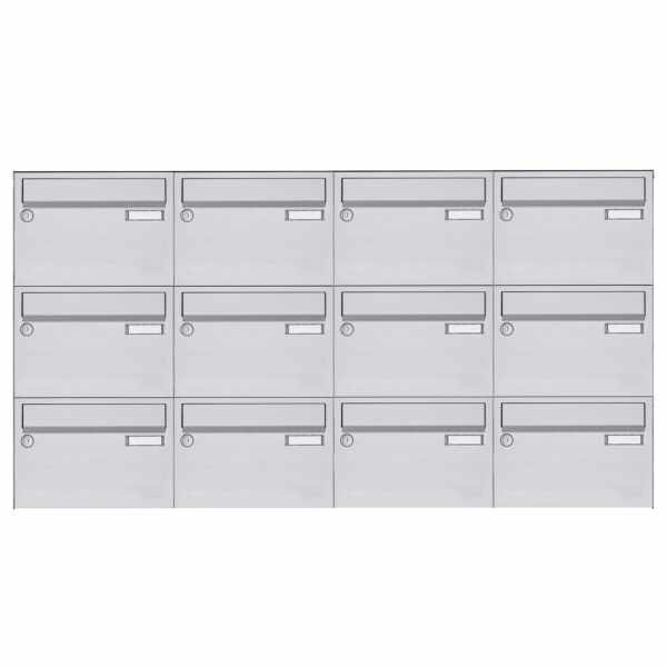 12-compartment 3x4 stainless steel surface-mounted mailbox system Design BASIC 385 A 220 - stainless steel V2A polished