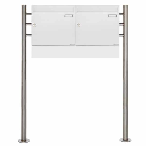 2-compartment free-standing letterbox Design BASIC 381 ST-R Horizontal with newspaper compartment - RAL 9016 traffic white