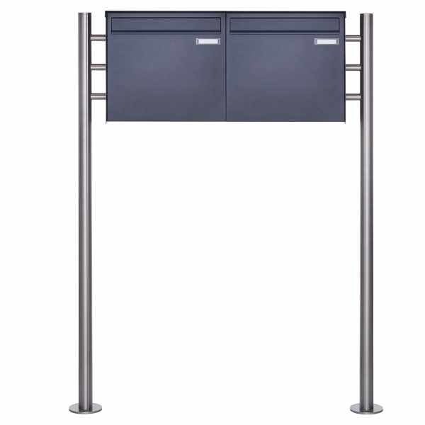 2-compartment 1x2 fence mailbox freestanding Design BASIC Plus 381XZ ST-R - RAL of your choice