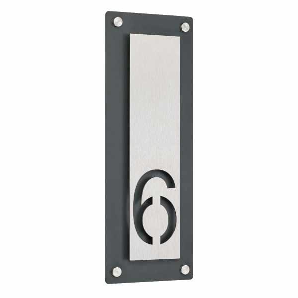 House number PREMIUM Design 691 - base plate RAL color - house number stainless steel - 1 digit