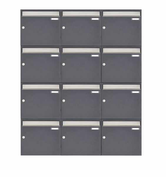 12-compartment 4x3 surface-mounted letterbox system Design BASIC 382 AP - stainless steel RAL 7016 anthracite gray