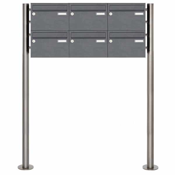6-compartment 2x3 letterbox system freestanding Design BASIC 385220 7016 ST-R - RAL 7016 anthracite gray