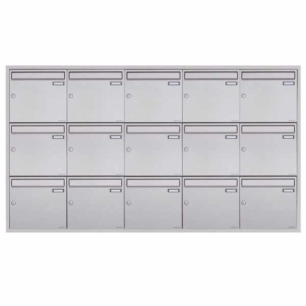 15-compartment 5x3 stainless steel flush-mounted mailbox system BASIC Plus 382XU UP - polished stainless steel