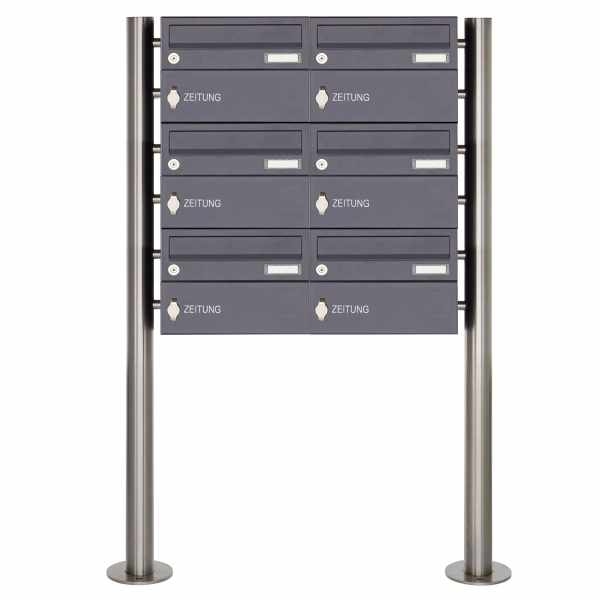 6-compartment Stainless steel freestanding mailbox system Design BASIC Plus 385X ST R ZF - RAL of your choice