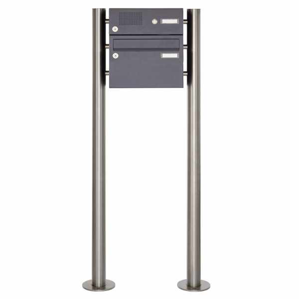 1s stainless steel free-standing letterbox Design BASIC Plus 385X ST-R with bell box - 220mm - RAL to choice