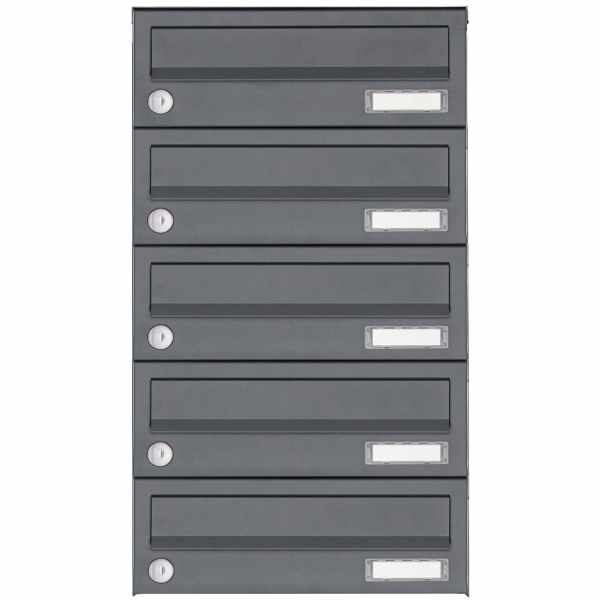 5-compartment Stainless steel surface mailbox system Design BASIC Plus 385XA AP - RAL of your choice