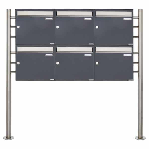 6-compartment 2x3 letterbox system freestanding Design BASIC 381 ST-R - stainless steel RAL 7016 anthracite gray