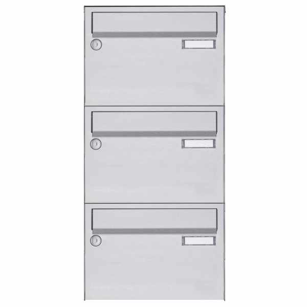 3-compartment Stainless steel surface mailbox system Design BASIC 385 A 220 - stainless steel V2A polished
