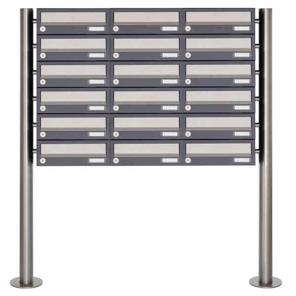 18-compartment 6x3 letterbox system freestanding Design BASIC 385 ST-R - stainless steel RAL 7016 anthracite gray