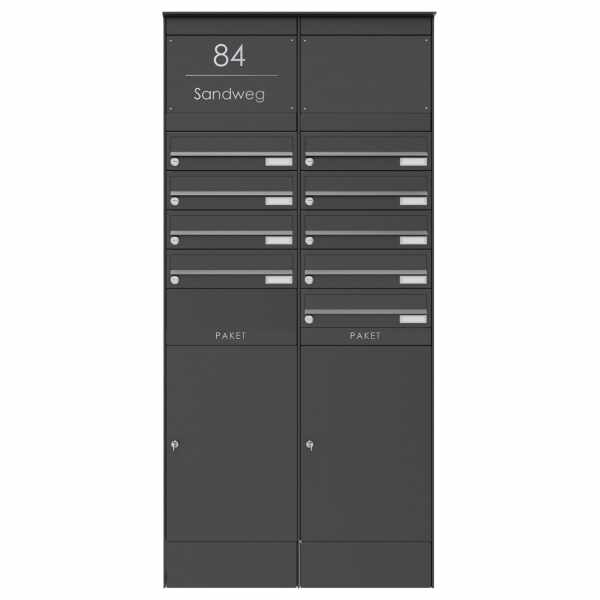 9-compartment Mailbox pedestal BASIC Plus 864X with 2x parcel shelf 550x370 - RAL of your choice