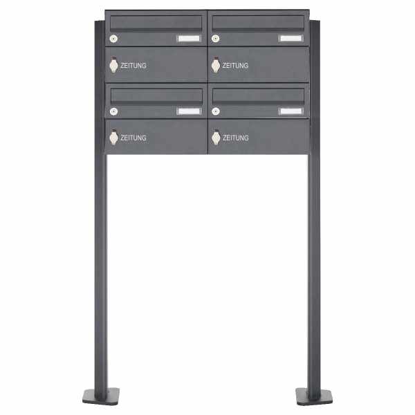 4-compartment free-standing letterbox Design BASIC Plus 385P-ST-T with 4x newspaper box - RAL of your choice