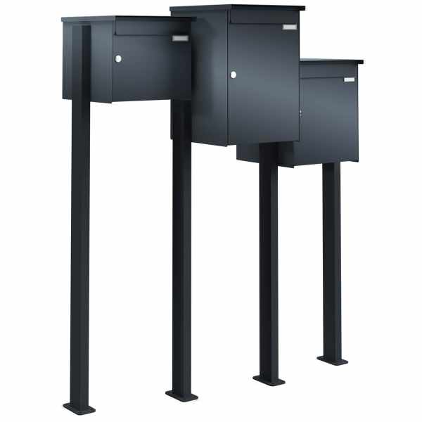 3-compartment Stainless steel mailbox freestanding design BASIC Plus Xubic 385X ST-BP - RAL of your choice