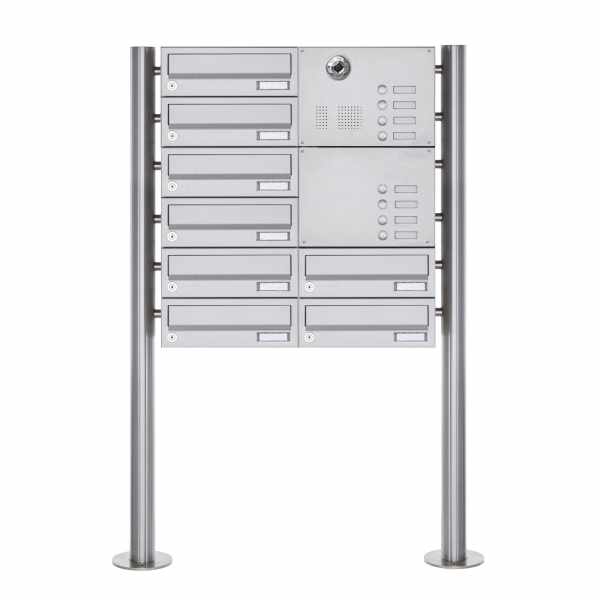 8-compartment Stainless steel free-standing letterbox Design BASIC Plus 385KX ST-R with bell & voice camera preparation