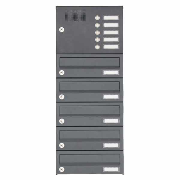 5-compartment Surface mounted mailbox system Design BASIC 385A AP with bell box - RAL 7016 anthracite gray
