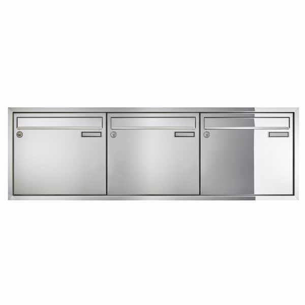 3-compartment 3x1 flush-mounted mailbox system CLASSIC 534C - polished stainless steel similar to chrome - 3 party