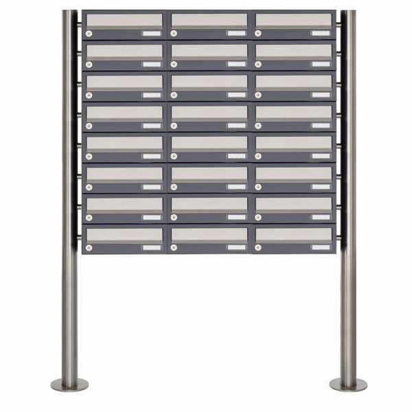 24-compartment 8x3 letterbox system freestanding Design BASIC 385 ST-R - stainless steel RAL 7016 anthracite gray