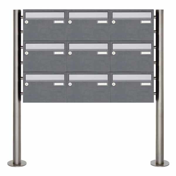 9-compartment Stainless steel free-standing letterbox Design BASIC Plus 385XR220 ST-R - stainless steel - RAL of your choice