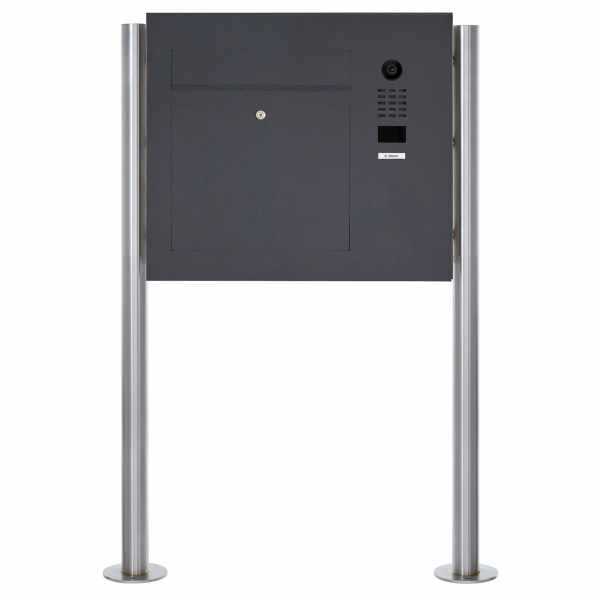 Stainless steel free-standing letterbox Designer BIG ST-R with DoorBird video intercom side - RAL