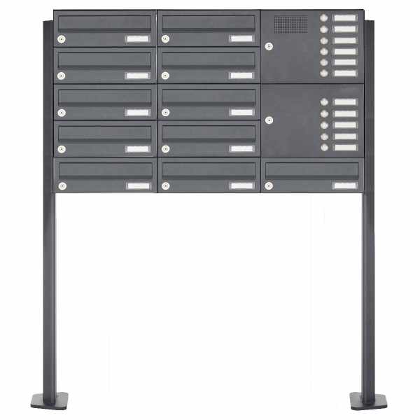 11-compartment Stainless steel free-standing letterbox Design BASIC Plus 385XP ST-T with bell box - RAL of your choice