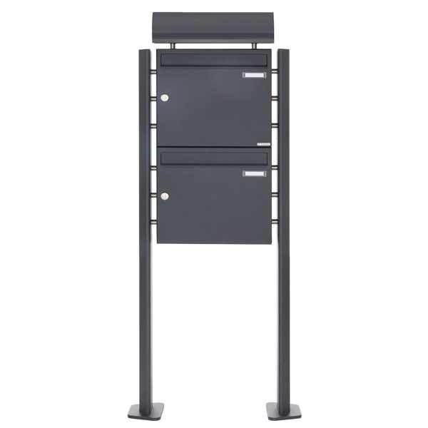 2-compartment free-standing letterbox Design BASIC 380 ST-T with newspaper box - RAL 7016 anthracite gray