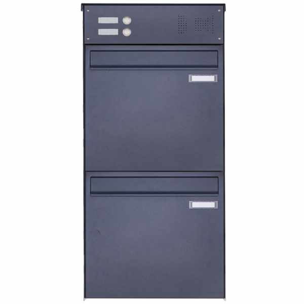 2-compartment 2x1 stainless steel fence mailbox BASIC Plus 382XZ with bell box - RAL of your choice