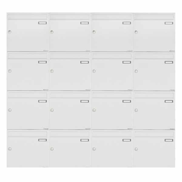 16-compartment 4x4 surface mounted mailbox system Design BASIC 382A AP - RAL 9016 traffic white