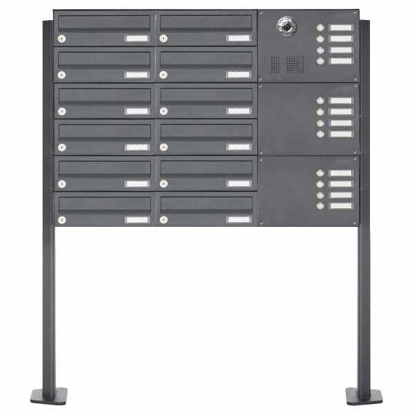 12-compartment free-standing letterbox Design BASIC Plus 385KXP ST-T with bell & speech - camera preparation